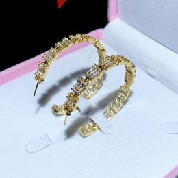 Hoop Earrings Iced Out Bling 5A CZ 50MM Big Circle Earring Plated Gold Silver Colour For Women Lady Wedding Jewellery Drop Ship