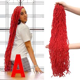 Red New Faux Locs 36 Inch Crochet Hair Soft Locs Hair Whole Strand Pre-looped Long Soft Locs Synthetic Crochet Braids Hair Extensions