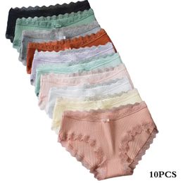 Women's Panties Fashion Women's Casual Underwear Lace Mid Waist Underwear Short Thread Solid Skin Friendly Women's Underwear Breathable 230403