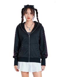 Women's Hoodies Rhinestone Hoodie Jacket Long Sleeve Zipper Closure Back Wing Pattern Fall Coat