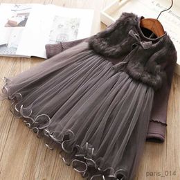 Clothing Sets Girl'S Warm Dress Autumn And Winter Imitation Outfit Mesh Fashionable Warmth One-Piece Dress