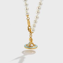 Desginer Viviene Westwoods Stereoscopic Saturn Pendant Pearl Necklace Small Number Empress Dowager Light Luxury Exquisite Necklace Female Glazed Collar Chain