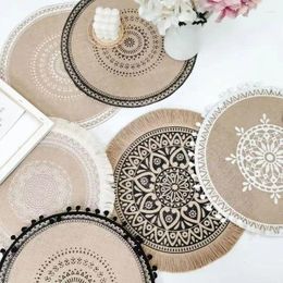 Table Mats Nordic INS Simple Placemat Weaving Tassel Edge Mat Bowl And Plate Cotton Linen Thickening Insulation Pad