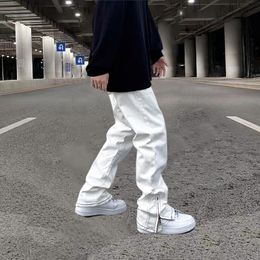 Men's Jeans Men's Jeans Hip Hop White Flash Pants Loose Side Zipper Casual Loose Jeans Men's and Women's Pants Y2K Pants Ins Selling Denim 230403