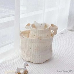Storage Baskets Beige Cotton Embroidery Baby Diaper Clothes Toys Organising Bag Crib Storage Bag Multi-Purpose Storage Basket 1 Piece R231103