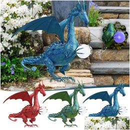 Garden Decorations Decoration Outdoor Resin Flying Dragon Holding A Ball Statue Gardening Crafts Garten Scptures Dhhfe