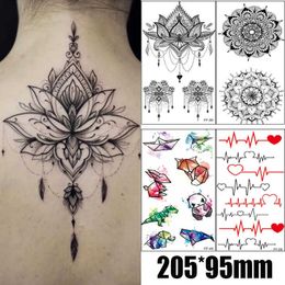 Temporary Tattoos 1PC Waterproof Temporary Tattoo Stickers Panda Wind Chimes Chest Lace Mandala Tattoos Flower Body Art Arm Fake Tatoo Women Men Z0403