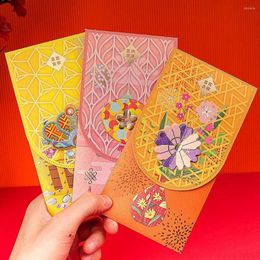 Gift Wrap 2Pcs/Set 2023 Chinese Year Red Envelope Wedding Invitation DIY Packing Card Lucky Flowers Paper Envelopes