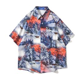 Chaopai Snow Mountain AOP Short Sleeve Shirt Men and Women Street Hip Hop bf Casual Couple Beach Holiday Flower Shirt