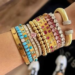 Bangle 2023 Iced Out Bling Fine Delicate Bracelet Gold Plated White Red Colourful Cubic Zirconia CZ Paved Open Cuff Women Jewellery 231102