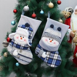 Christmas Decoration New Knitted Blue Fabric Christmas Decoration Socks Three-dimensional Snowman Decoration Gift Goodie Bag