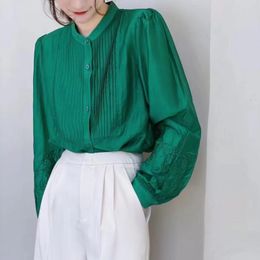 Women's Blouses Elegant Embroidery Green Shirts Women Fashion Loose Roupas Femininas Tops Mujer