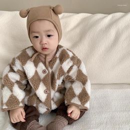 Jackets 2023 Winter Baby Long Sleeve Warm Plaid Coat Plus Velvet Thick Infant Girl Plush Jacket Toddler Boy Fleece Kids Clothes