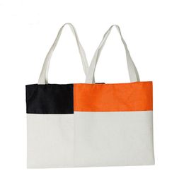 DHL100pcs Shopping Bags Sublimation DIY Two Color Patchwork Linen Vertical Model Open Halloween Candy Bag