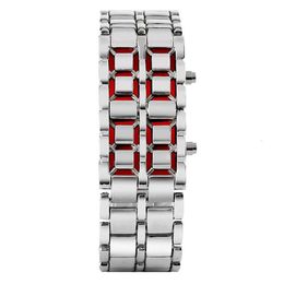 Fashion Black Silver Full Metal Digital Lava Wrist Watch Men Red Blue LED Display Men's Watches Gifts for Male Boy Sport Crea270l