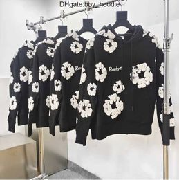 Men Autumn and Winter Hoodies Pant Readymade Foam Flower Co Branded Denim Tears Women Puff Print Distressed Pullover Hooded Embroidery White Kapok Tidal Hoodie UCN2
