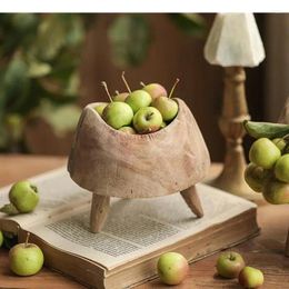 Plates Paulownia Wood Circular High Leg Fruit Plate Living Room Tea Table Dry Snack Candy Green Plant Small Flower Pot