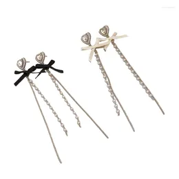 Stud Earrings Elegant Long Bowknot Drop Pearl Heart Dangle Party Ornament