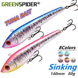 Baits Lures GREENSPIDER Sinking Pencil VIB Fishing Lures 14cm 80g Wobbler Stickbait Artificial Hard Bait for Sea Tuna GT Fishing Lure 230331