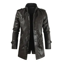 Men's Jackets 2023 Winter Casual Leather Jacket Zipper Long Sleeve Stand Collar Trench Coat Windbreaker Autumn