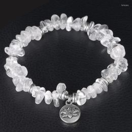 Strand Clear Quartz Crystal Chip Bracelet Handmade Stretch Natural Stone Bracelets Irregular Nuggets Lotus Flower Healing Jewellery