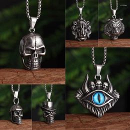 Pendant Necklaces Classic Vintage Gothic Skull Stainless Steel Necklace For Men Trend Punk Lion Tiger Head Jewellery