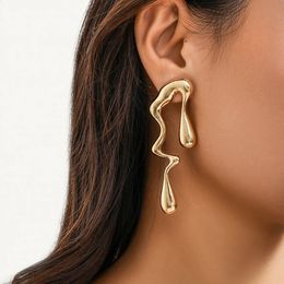 Stud IngeSight Z Creative Metal Irregular Water Drops Earrings for Women Vintage Gold Colour Geometric Long Christmas 231102