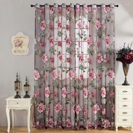 Curtain Ready Stock Peomies Embroidered With Holes Beads Light Transmission Door Window For Living Room Bedroom 1PC