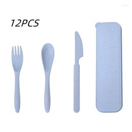 Dinnerware Sets 12pcs Creative Portable Wheat Straw Three-piece Set Household Canteen Restaurant Knife Fork Spoon Tableware Box Gift