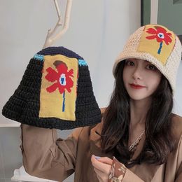 Wide Brim Hats Bucket Hats Fashion Flower Pot Hat Knitted Bucket Hat Sun Protect Foldable Sunshade Cap Wild Personality Bucket Hat Outdoor Trend 230403