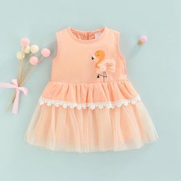 Girl Dresses CitgeeSummer Toddler Baby Dress Sleeveless RMesh A-Line Midi Outerwear Flamingo Print Clothes