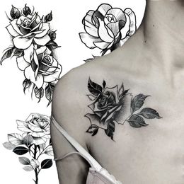 5 PC Temporary Tattoos Black Temporary Tattoo Sticker Flower Leaf Body Legs Arm Art Realistic Fake Tattoo Festival Party Bikini Women Girls MakeUp 1PC Z0403