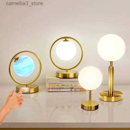 Desk Lamps Nordic Glass Ball Desk Lamp With Touch Switch Used For Study Dressing Table Live Broadcast Lighting Bedroom Bedside Table Lamp Q231104