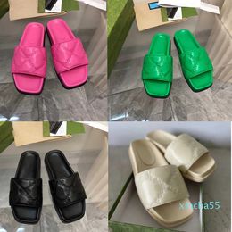 Summer Women Platform Slide Designer Quilting Sandals Real Leather Luxury Flat Slippers Rubber Thick Bottoms Flip Flops Beach Shoes