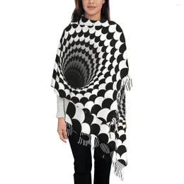 Scarves Optical Illusion Black Hole Scales Tassel Scarf Women Soft Geometry And White Shawl Wrap Female Winter