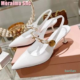 Sandals Pointed Toe Metal Chain Leather Back Strap Wine Glass Heel Concise Style Sexy Women Shoes Summer Ladies