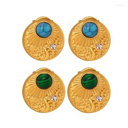 Stud Earrings Stainless Steel Turquoise Zircon Embellished Trendy Charm Jewelry Women Waterproof Prevent Allergy