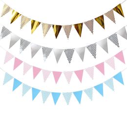 Banner Flags New wavy pennant hot stamping Nordic style birthday party paper decoration pull flag triangle hanging flag Gilt pennant free shipping