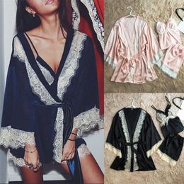 Work Dresses Fashion Spring Summer Sexy Women's Home Suit Silk Satin Long Sleeve Lace Dress Tops Shorts Pants Nightwear Wear Bathrobe