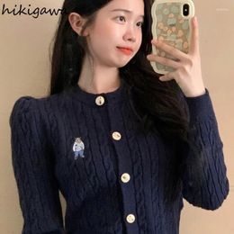 Women's Knits Cardigan Coat Crop Tops Women Clothing O-neck Tunic Puff Sleeve Sueter Mujer Slim Waist Fashion Knit Cropped Sweater Pull