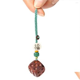 Decorative Objects Figurines Red Sandalwood Dice Keychain Handcarved Wooden Sieve Bag Chain Accessories Handicr Dhmzk