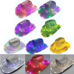 Party Hats Space Cowgirl LED Hat Flashing Light Up Sequin Cowboy Hats Luminous Caps Halloween Costume RRB158303358046