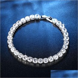 Tennis Iced Out Chain Tennis Bracelets Cz Bling Cubic Zirconia Mens Hip Hop Jewellery Blue Green Sier Rose Gold 4Mm Round Fl Diamond Wo2 Dhtqb