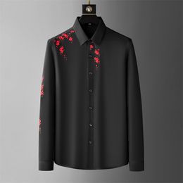 2023 Spring Embroidery Floral Men's Shirt Long Sleeve Casual Business Formal Dress Shirts Streetwear Social Party Men Clothing