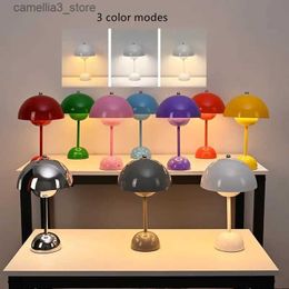 Desk Lamps Rechargeable Table Lamp Creative Nordic Flower Bud Iron Touch Switch Led Cordless Desk Lamp for Hotel Bedroom Bedside Decorate Q231104