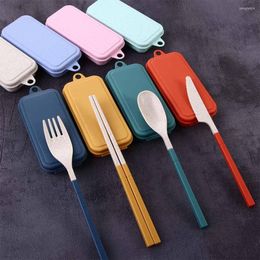 Dinnerware Sets 4Pcs/set Wheat Straw Set Portable Knife Fork Spoon Chopsticks Travel Cutlery Eco-Friendly Utensil Box