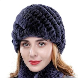 Beanie/Skull Caps Women's Natural Rex Rabbit Fur Hat Hand Knitted Cap Winter Soft Warm Headwear Lady 100%Genuine Fur Skull Cap Factory Wholesale 231102