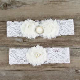 2 Pieces set Bridal Garters for Bride Lace Wedding Garters Sexy Real Picture Pearls Blue Chiffon Flowers Handmade Wedding Leg Garters