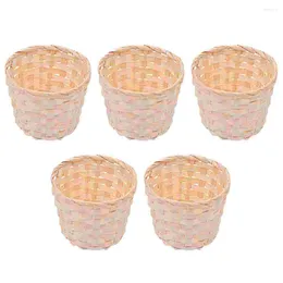 Dinnerware Sets 5 Pcs Woven Flower Basket Fruit Container Bamboo Storage Small Gift Snack Weaving