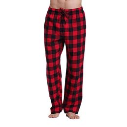 Straight Men's Casual Plaid Loose Elastic Waist Plaid Pajama Midweight Flat Pants Pajama Elastic Cotton Blend Trousers3363